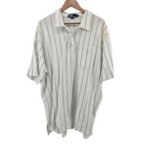 Polo Ralph Lauren XXL Striped Polo Shirt Classic Fit Mesh Blue Cream Stripe